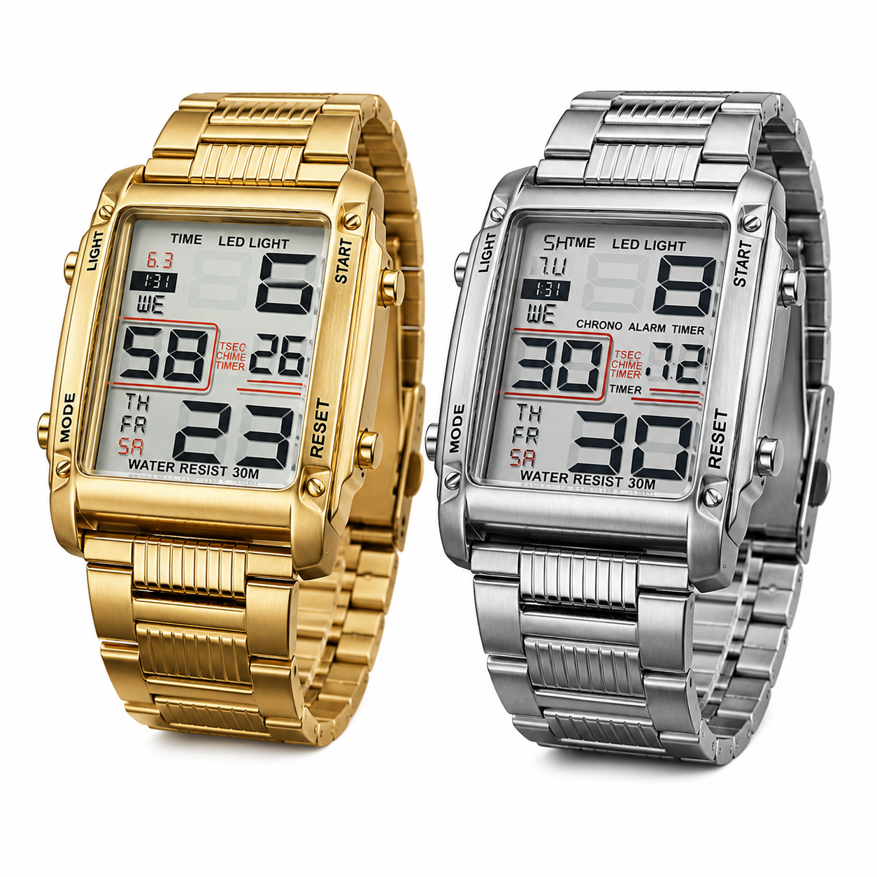 2 Pcs Square Dial Sports Waterproof Date Display Watch Combo